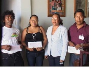 Minister of Amerindian Affairs Pauline Sukhai (second from right) with Toshaos (from left) Felix Williams, Julie Johnson and Ekufa Mewsha (GINA photo)   