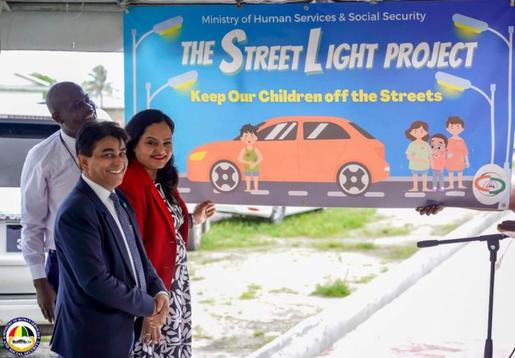 Human Services Minister Vindhya Persaud and UNICEF representative, Irfan Akhtar [in fore ground) and an officer from CPA at the launch of the Street Light Project. (Ministry of Human Services and Social Security photo)